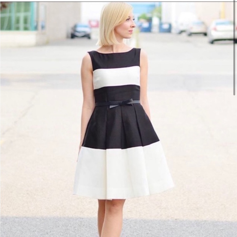 Kate Spade Size 2 Sleeveless Black & Ivory Stripe Gayle Silk Cocktail Dress